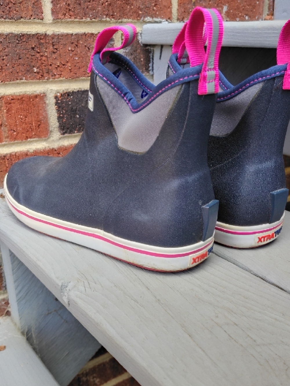 XTRATUF Women's Navy and Pink Short Rain Boots - Slip-On Waterproof - Picture 6 of 6